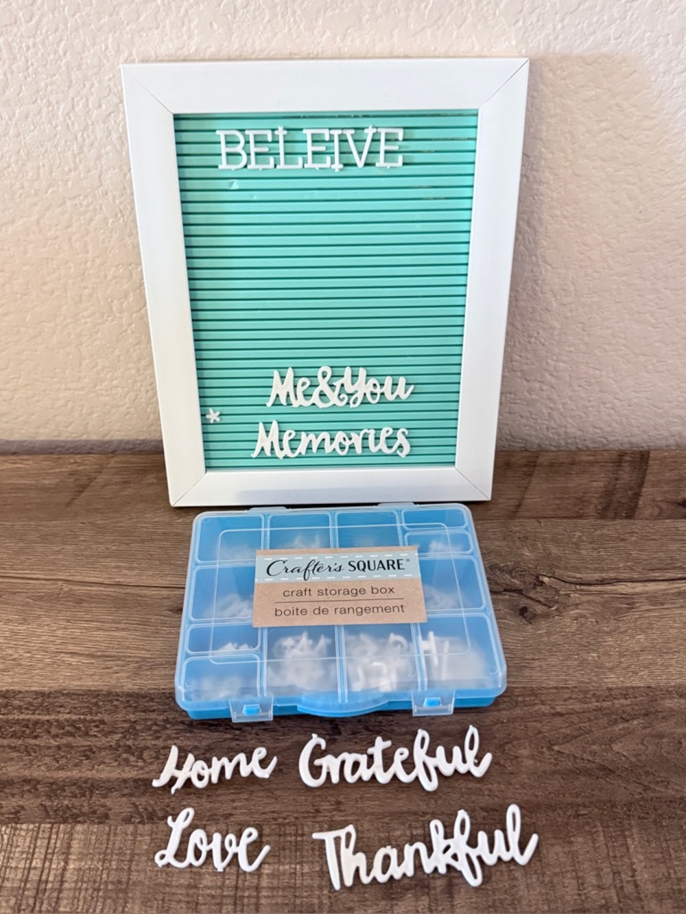 Framed Mint Letter Board with White Phrase Letters